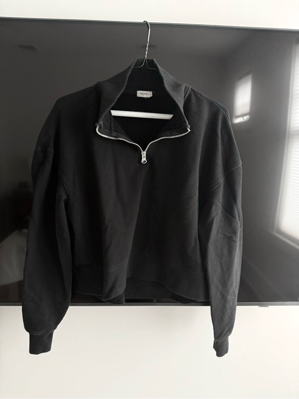 Lejule Small Black three quarter zip long sleeve shirt top